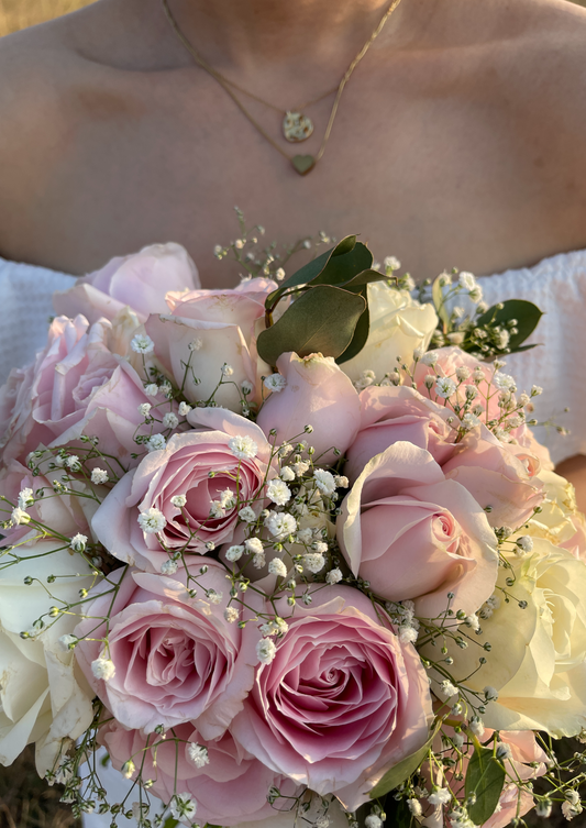 White Rose, Baby Pink Rose, Eucalyptus, Baby's Breath